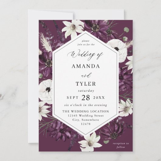 Invitation Mariage floral violet et blanc - violet (Devant)