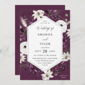 Invitation Mariage floral violet et blanc - violet (Devant / Derrière)