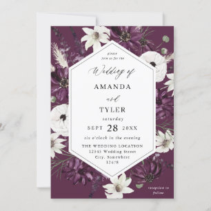 Invitation Mariage floral violet et blanc - violet