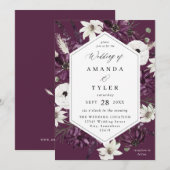 Invitation Mariage Floral Violet et Blanc - Violet V2 (Devant / Derrière)
