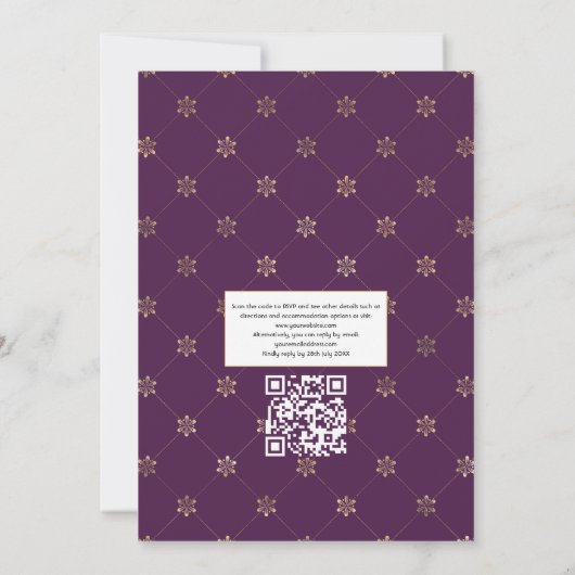 Invitation Mariage Floral Violet et Or QR Code Rsvp (Dos)