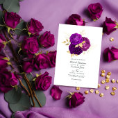 Invitation Mariage Floral Violet et Or QR Code Rsvp