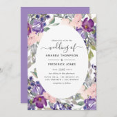 Invitation Mariage floral violet et prune (Devant / Derrière)