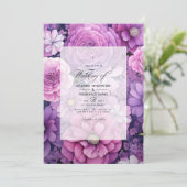 Invitation Mariage floral violet et rose (Debout devant)