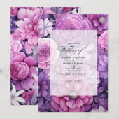 Invitation Mariage floral violet et rose (Devant / Derrière)
