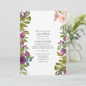 Invitation Mariage floral violet et rose (Debout devant)