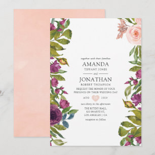 Invitation Mariage floral violet et rose
