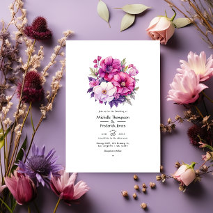 Invitation Mariage floral violet et rose