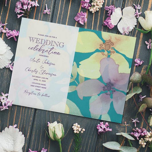 Invitation Mariage Floral Violet et Turquoise