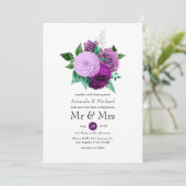 Invitation Mariage floral violet et vert (Debout devant)