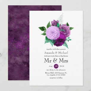 Invitation Mariage floral violet et vert