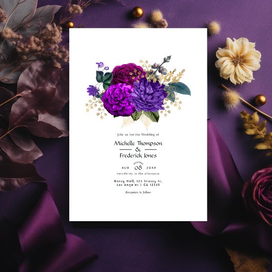 Invitation Mariage floral violet et violet