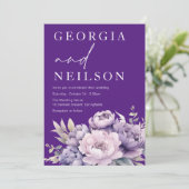 Invitation Mariage floral violet étonnant (Debout devant)