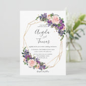 Invitation Mariage floral violet  géométrique Gold Frame (Debout devant)