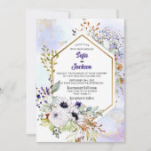 Invitation Mariage floral violet géométrique or (Devant)