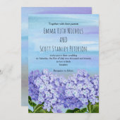 Invitation Mariage floral violet, hydrangée bleue (Devant / Derrière)