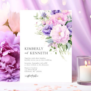Invitation Mariage floral violet lavande rose violet chic