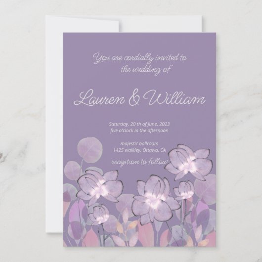 Invitation Mariage floral violet mauve pastel (Devant)