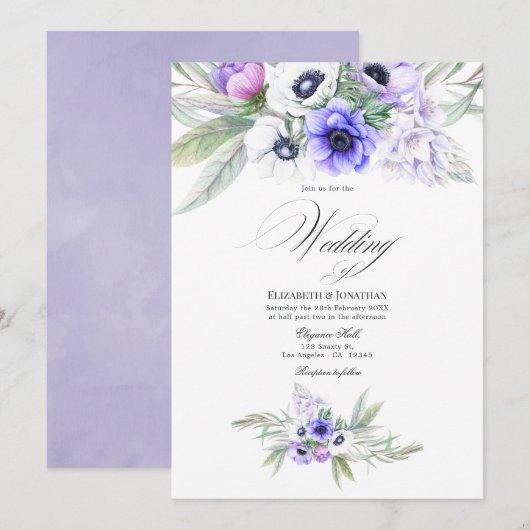 Invitation Mariage Floral Violet Pastel (Devant / Derrière)