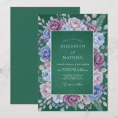 Invitation Mariage Floral Violet Profond Verdoyant (Devant / Derrière)
