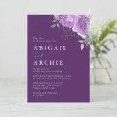 Invitation Mariage floral violet prune pourpre  (Debout devant)