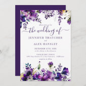 Invitation Mariage floral violet rustique (Devant / Derrière)