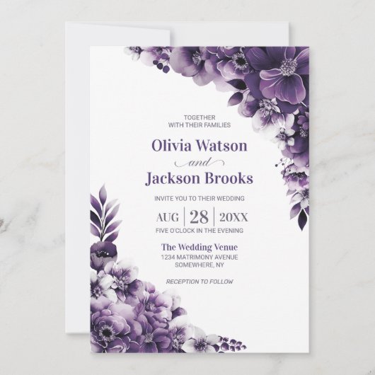 Invitation Mariage floral violet rustique (Devant)