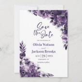 Invitation Mariage floral violet rustique Enregistrer la date (Devant)