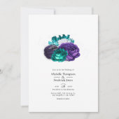Invitation Mariage floral violet rustique et turquoise (Devant)