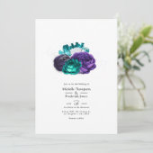 Invitation Mariage floral violet rustique et turquoise (Debout devant)