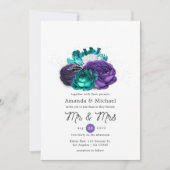 Invitation Mariage floral violet rustique et turquoise (Devant)