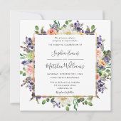 Invitation Mariage floral violet vibrant de Pêche ivoire Blus (Devant)