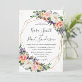 Invitation Mariage floral violet violet vif de la Pêche orang (Debout devant)