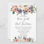 Invitation Mariage floral violet violet vif de la Pêche orang (Devant)
