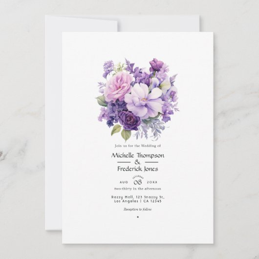 Invitation Mariage floral violet Wintry (Devant)