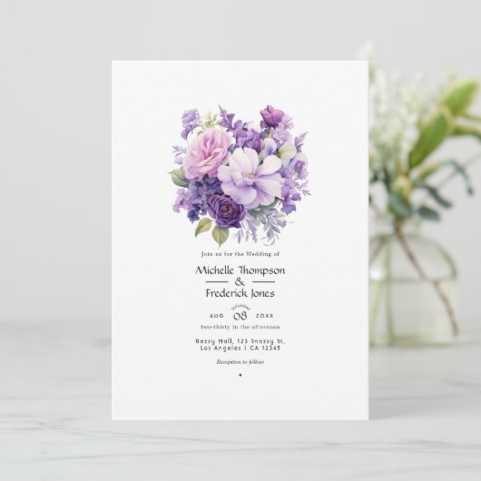 Invitation Mariage floral violet Wintry (Debout devant)