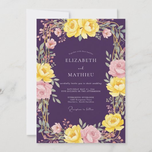 Invitation Mariage Floral Vivid Deep Purple (Devant)
