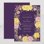 Invitation Mariage Floral Vivid Deep Purple (Devant / Derrière)