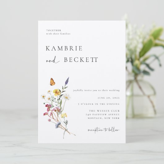 Invitation Mariage floral Wild Meadow (Debout devant)
