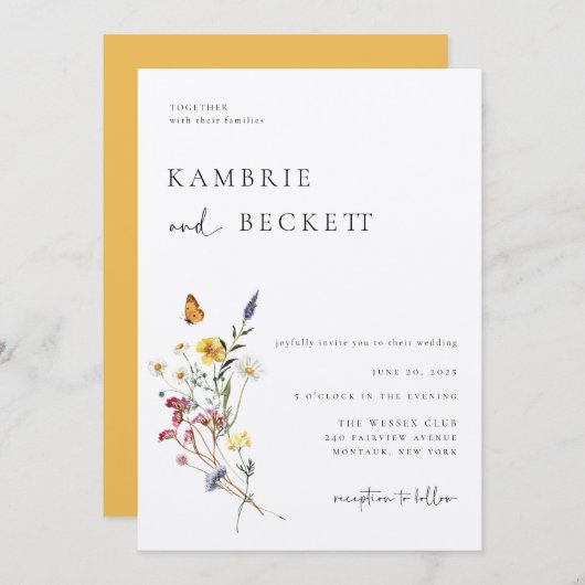 Invitation Mariage floral Wild Meadow (Devant / Derrière)