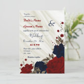 Invitation mariage florale rouge et bleu marine (Debout devant)
