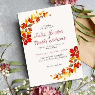 Invitation Mariage Florales d'Hibiscus Tropical Orange Brûlé