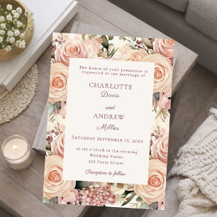 Invitation Mariage florales ivoire rose mauve