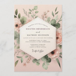 Invitation Mariage Flore Aquarelle Rose Tendre et Sauge