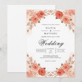 Invitation Mariage Flore d'Arche Rose Corail (Devant / Derrière)