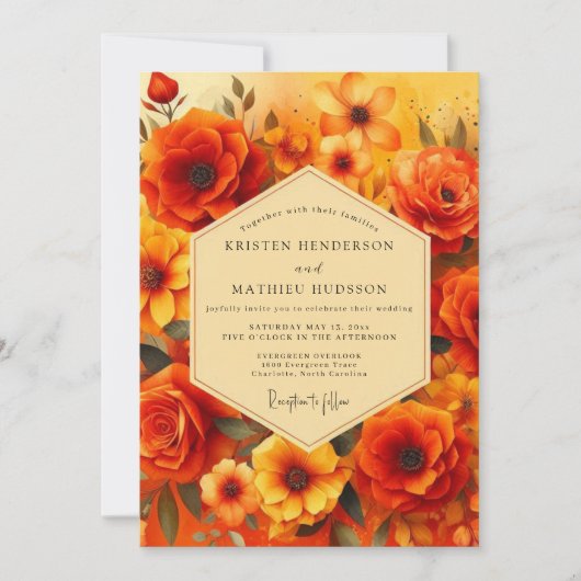 Invitation Mariage Flore de coucher de soleil ambre (Devant)