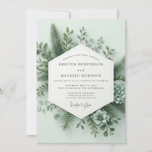 Invitation Mariage Flore de la Forêt Vert Sauge (Devant)