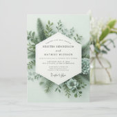 Invitation Mariage Flore de la Forêt Vert Sauge (Debout devant)