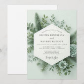 Invitation Mariage Flore de la Forêt Vert Sauge (Devant / Derrière)