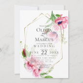 Invitation MARIAGE | Flore de pavot rose printanier (Devant)